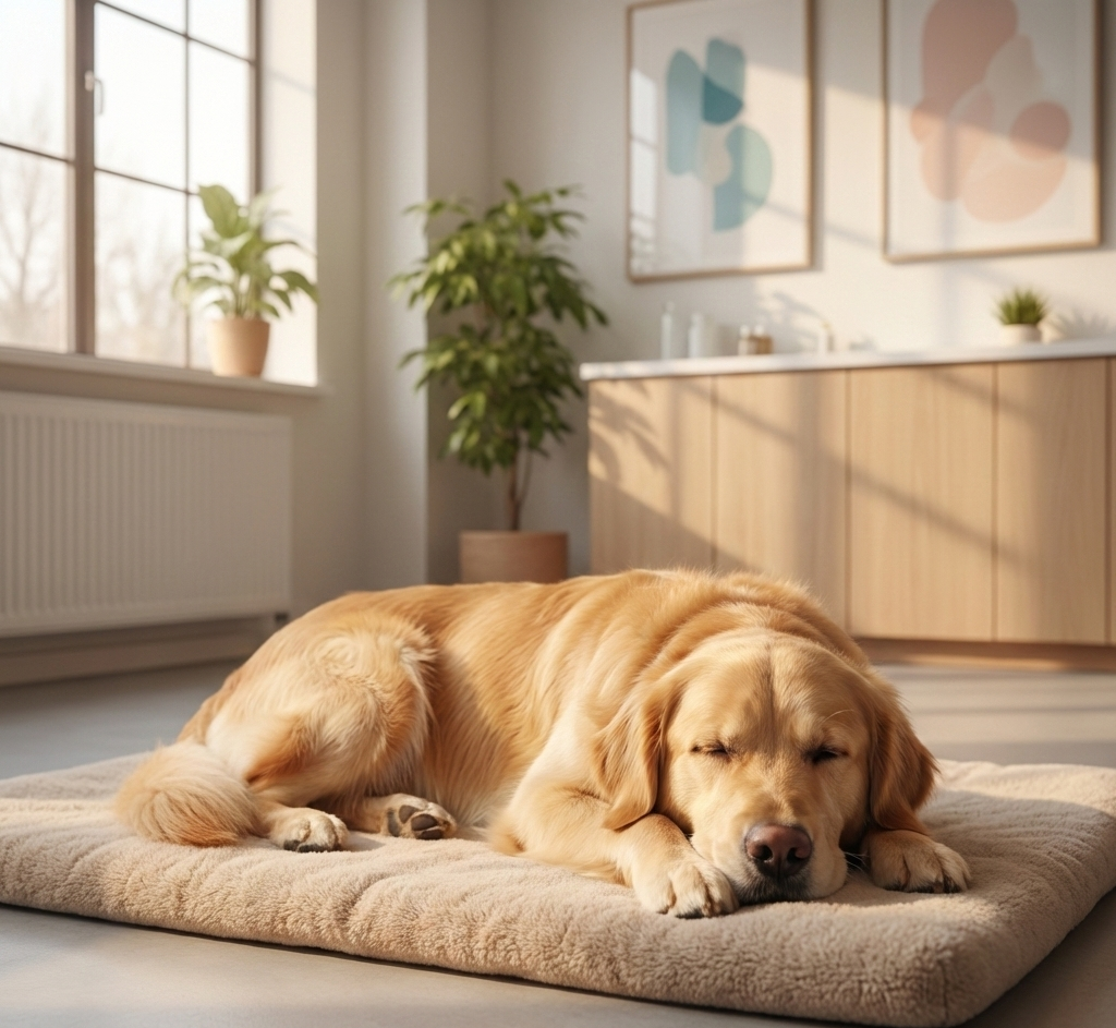 Calm dog at veterinary clinic